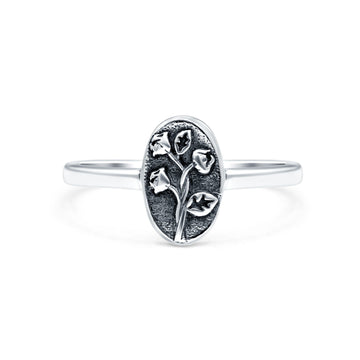 Flowers Oxidized Band Solid 925 Sterling Silver Thumb Ring (9.5mm)